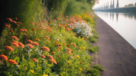 Beautiful flowers on the embankment of the Dnieper riverの素材