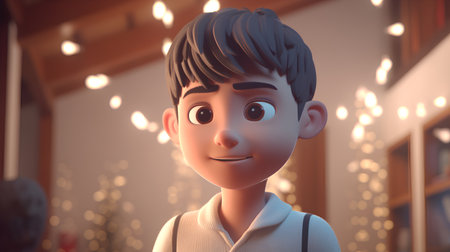 3D rendering of a cute boy with a happy expression on his faceの素材