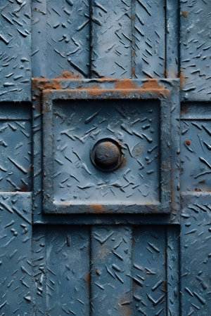 Metal background with rivets and rust, closeup of photo.の素材