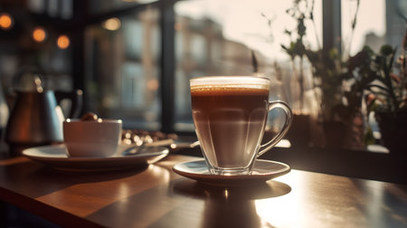 Coffee cup on table in coffee shop, vintage color toneの素材