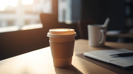 Coffee cup on the table in the office, stock photoの素材