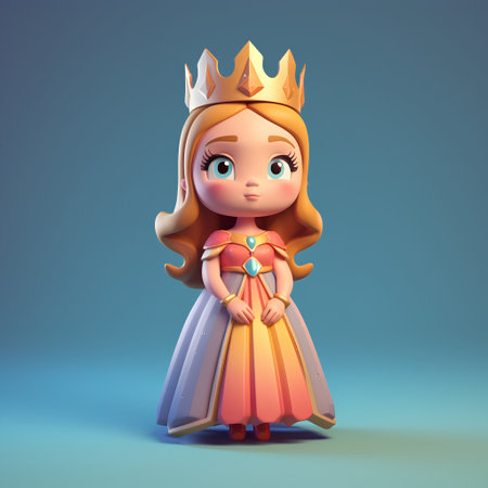 Cute princess with crown. Cartoon character. 3d rendering.の素材