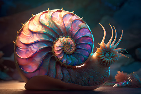 Nautilus shell on a dark background. 3d illustration.の素材