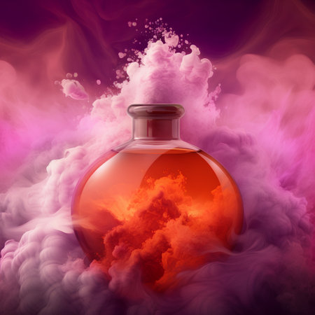 Magic potion in a bottle with smoke on a dark background. 3d renderingの素材