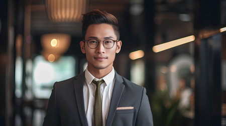 Portrait of a handsome young asian businessman in suit and eyeglassesの素材