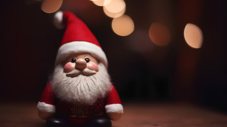 santa claus doll with christmas lights bokeh backgroundの素材
