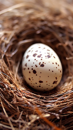 Quail eggs in the nest. Selective focus. Shallow depth of field.の素材