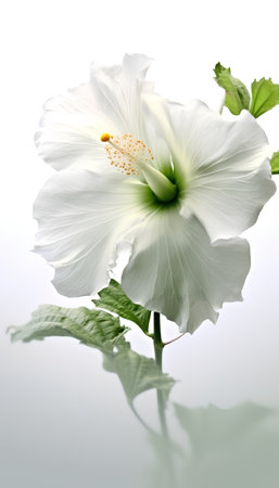 Beautiful white hibiscus flower on a white background.の素材