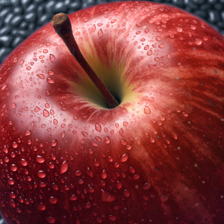 Red apple with water drops on a black background. Close-up.の素材