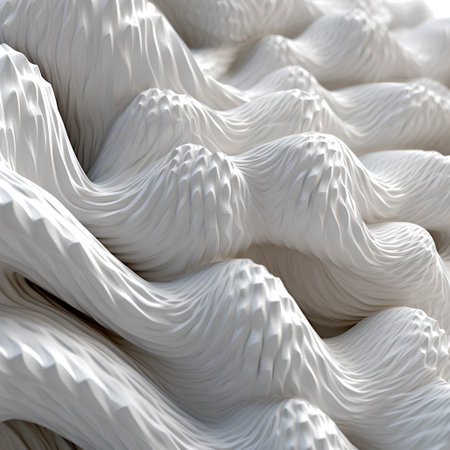 3d rendering of abstract wavy surface made of white plastic.の素材