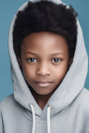 african american girl with afro hairstyle and hoodieの素材