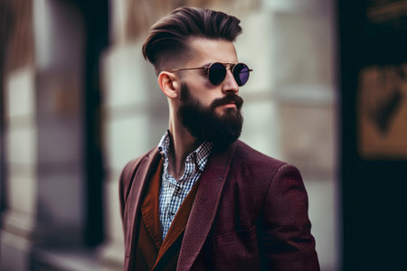 Portrait of a handsome young man in sunglasses. Men's beauty, fashion.の素材