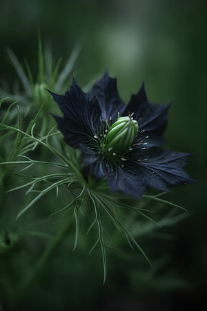 Nigella nigra, Black nigella flower close-upの素材