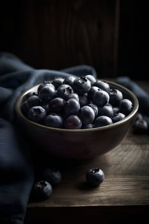 Blueberries in a bowl on a wooden background. Toned.の素材