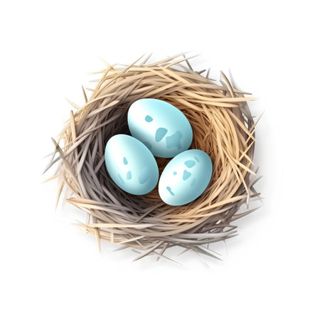 Easter eggs in a nest on a white background. Vector illustration.の素材