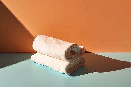 Towel on a blue and orange background. 3d renderingの素材