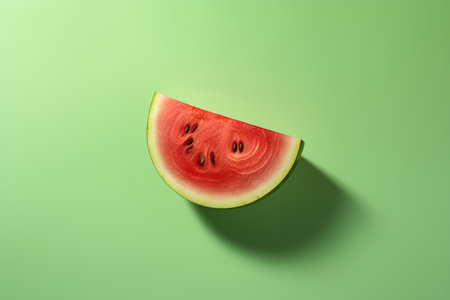 Slice of watermelon on green background. Minimal summer conceptの素材
