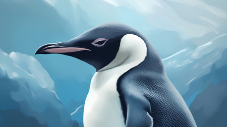 Penguin in the ocean. Vector illustration of penguin.の素材