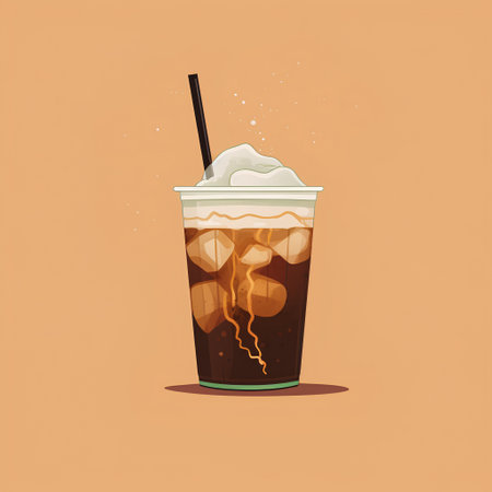 Coffee in plastic cup with ice and straw. Vector illustrationの素材