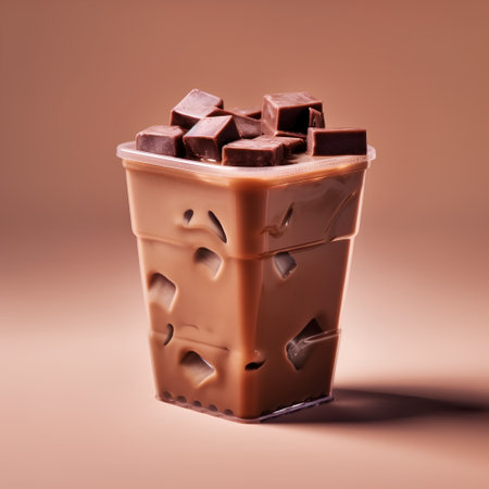 Chocolate in a plastic cup on a brown background. 3d renderingの素材
