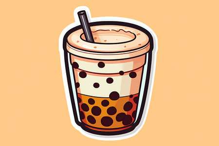 Bubble tea in a glass with a straw. Vector illustration.の素材