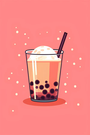 Coffee bubble tea in a glass with a straw. Vector illustration.の素材