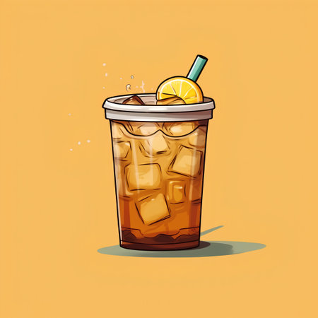 Cuba libre cocktail with ice cubes and lemon slice. Vector illustrationの素材