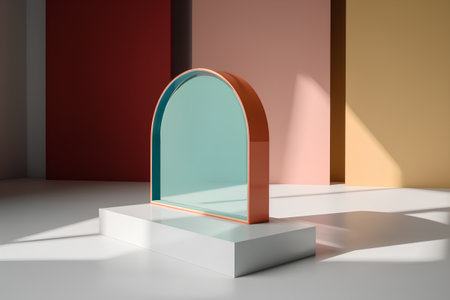 3d rendering of abstract geometric forms. Glossy colorful podium for your design.の素材