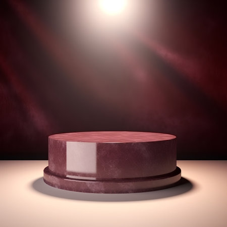Podium illuminated with spotlights on stage. 3D render.の素材
