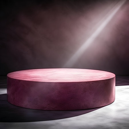 pink podium in the dark room with spotlights, 3d renderの素材