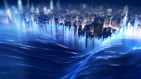 Futuristic city on a dark blue background. 3d renderingの素材