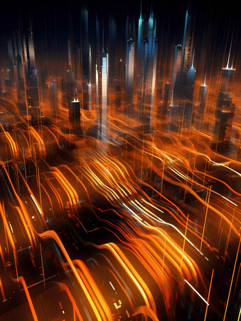 Futuristic city. 3D illustration of abstract technology background.の素材