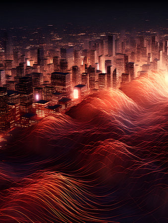 Abstract background of night city. 3D illustration. Futuristic concept.の素材