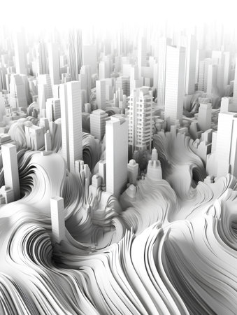 Abstract city background. 3d illustration. Black and white colors.の素材
