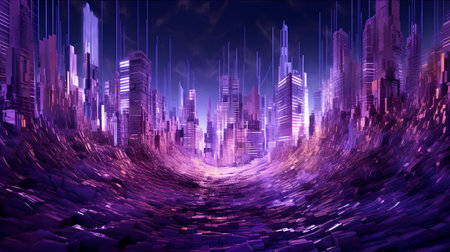 Futuristic city background with neon lights. 3d rendering.の素材