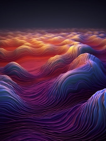 Abstract background with dynamic waves in blue and orange colors. Vector illustration.の素材