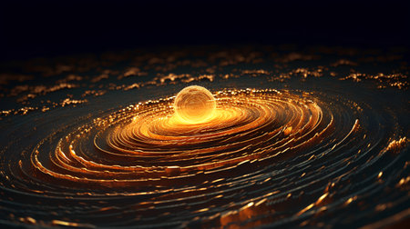 3d rendering of abstract fractal shape with glowing particles in spaceの素材