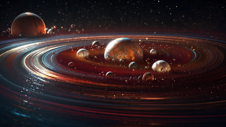 Abstract space background with planets, stars and nebula. 3d renderの素材