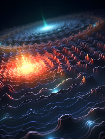 abstract background with glowing wavy lines, 3d render illustrationの素材
