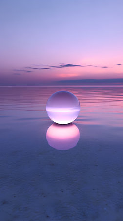 sunset in the sea with a crystal ball in the water, 3d renderの素材
