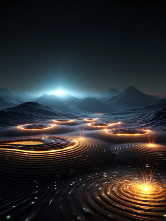 Futuristic space landscape with planet and stars. 3d renderの素材