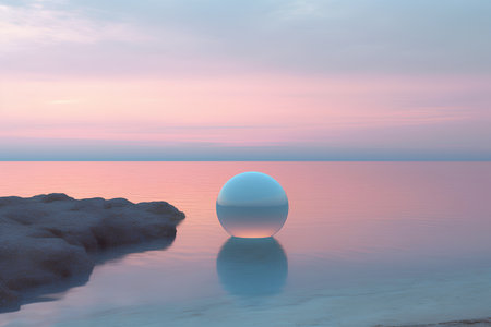 Easter egg in the sea. 3D render. Sunset.の素材