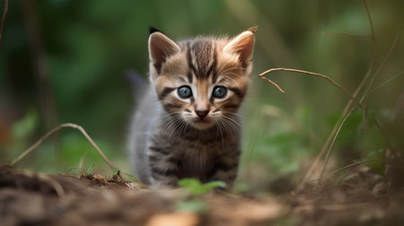 Cute little kitten in the grass. Selective focus. Animal.の素材