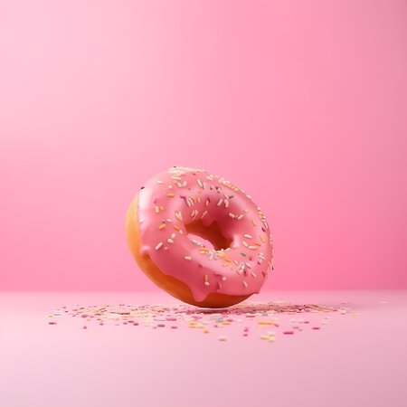 Donut with pink glaze on a pink background. 3d renderingの素材
