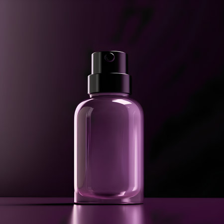 Cosmetic bottle mockup on purple background. 3d illustration.の素材