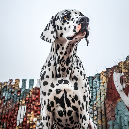 Dalmatian dog posing in front of a graffiti wall.の素材