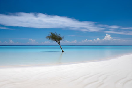 Lonely tree on the white sand beach in the Maldivesの素材