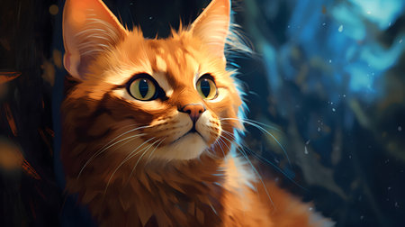 Portrait of a red Maine Coon cat with yellow eyes.の素材