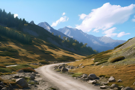 Mountain road in the highlands. Caucasus. Russia. 3D renderingの素材