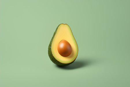 Avocado half on green background. Minimal food concept. 3d renderの素材